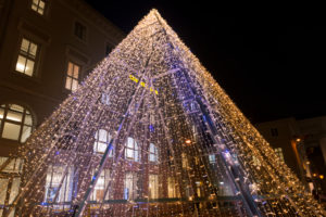 Germany, Baden-Württemberg, Karlsruhe, Christmas pyramid on market square Germany, Baden-Württemberg, Karlsruhe, Christmas pyramid on market square